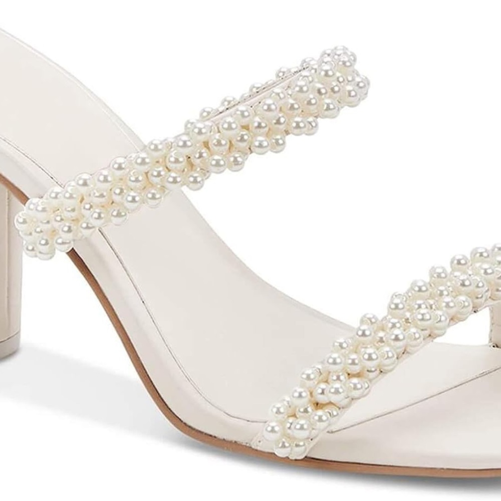 Elegant Cream Pearl-Embellished Women's Heels